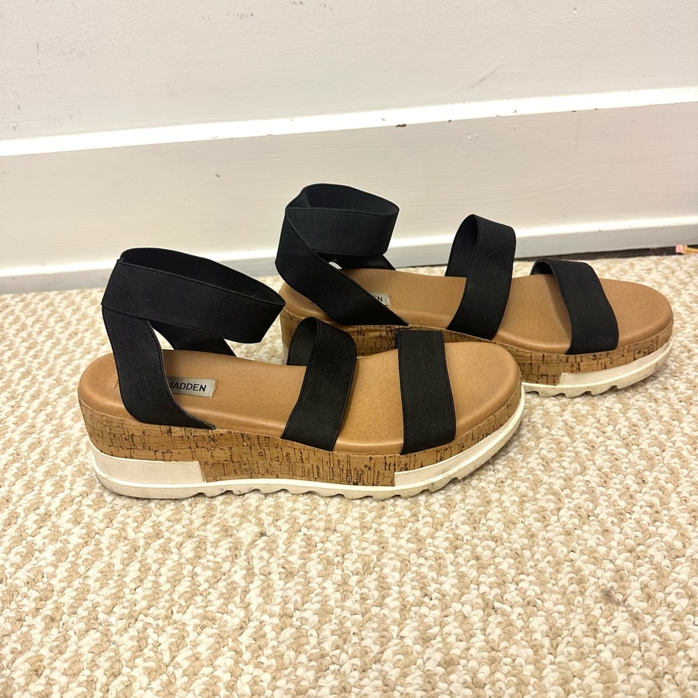 Steve Madden Bandi Elastic Cork Platform Wedge Sandals size 10
